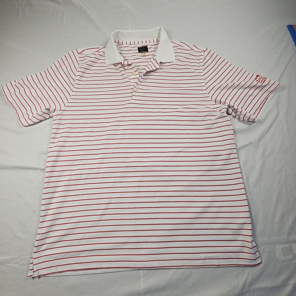 Greg Norman Play Dry Golf Polo Shirt Men's L White/Red Striped Dennis Pines GC